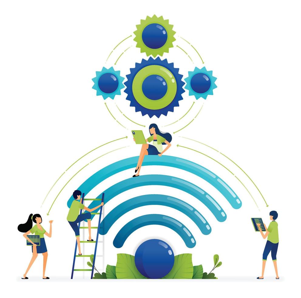 Illustration of wifi technology that is connected and accessible with all sources of data for easy access and user profiling. Can be used for landing page, website, mobile app, poster, flyers, banner vector