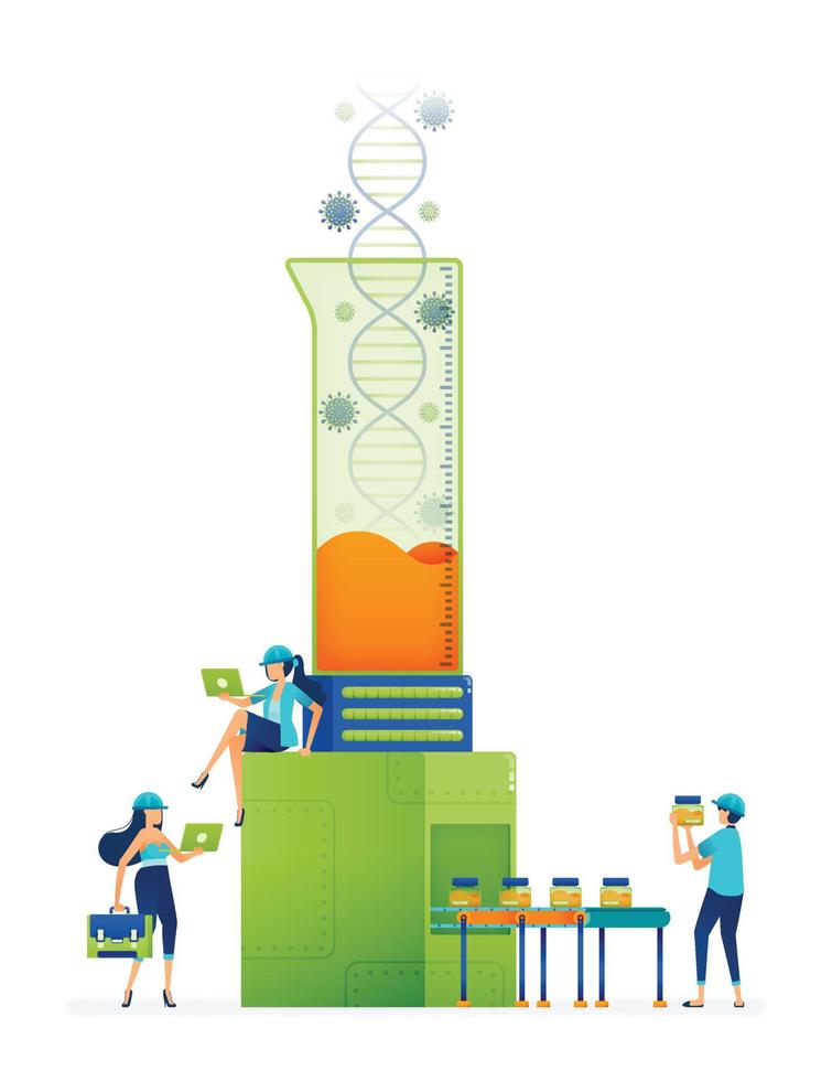 Vector illustration of viral dna processing plant for the manufacture of antivirals. Manufacturing technology for vaccine production. Can be used for landing page, web, website, banner, business, apps