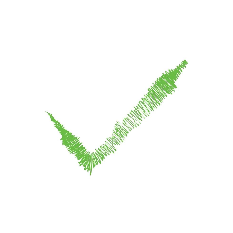 hand-drawn green checkmark icon. Tick symbol in green color vector