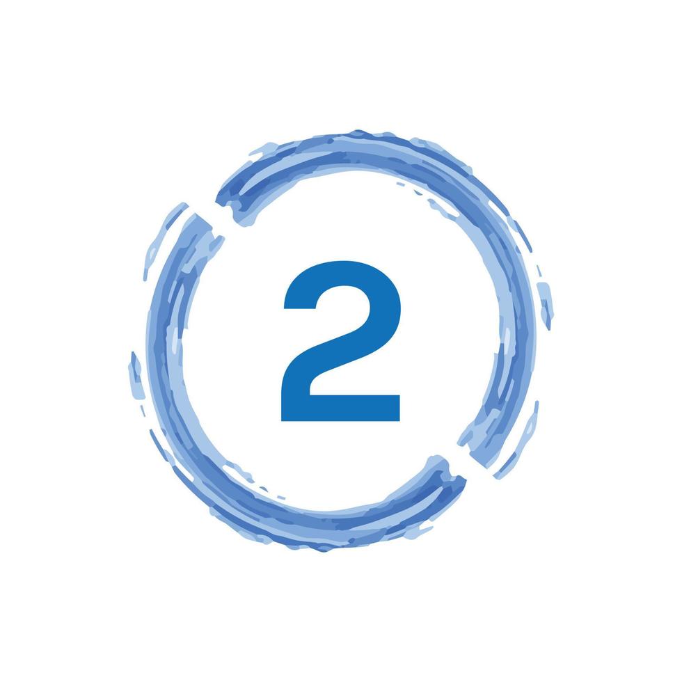 number 2 in Watercolor blue circle on white background. 7382913 Vector
