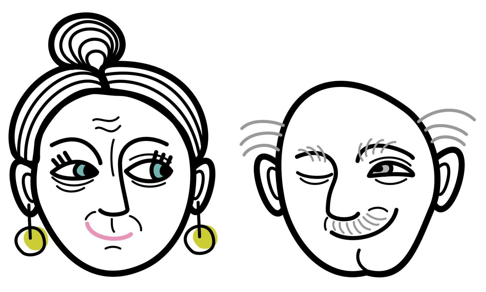 Vector isolated illustration of elderly woman and man looking at each other.