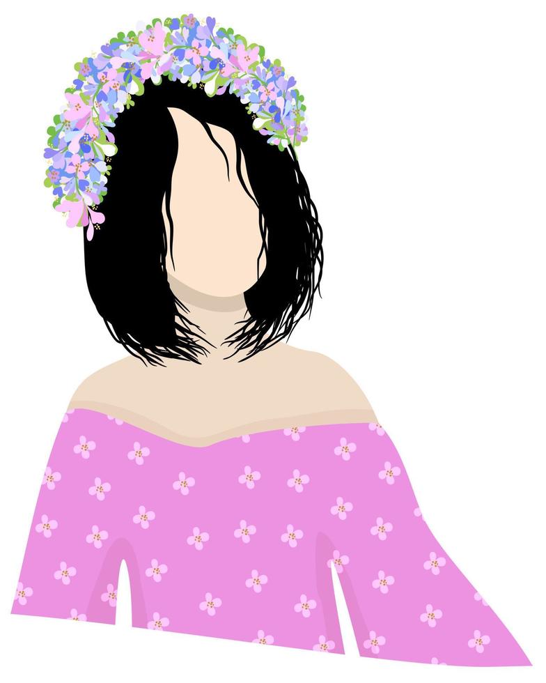 Vector isolated illustration of woman in floral wreath.