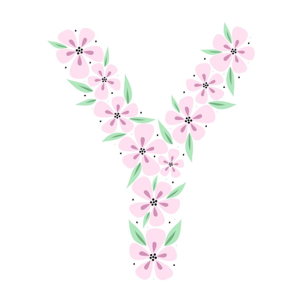 alfabeto botánico floral. monograma dibujado a mano vintage letra y. carta con plantas y flores. letras vectoriales aisladas en blanco vector