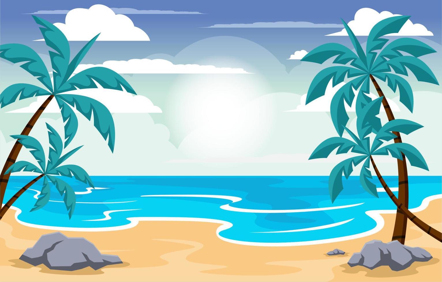 Beach Scenery with Coconut Trees vector