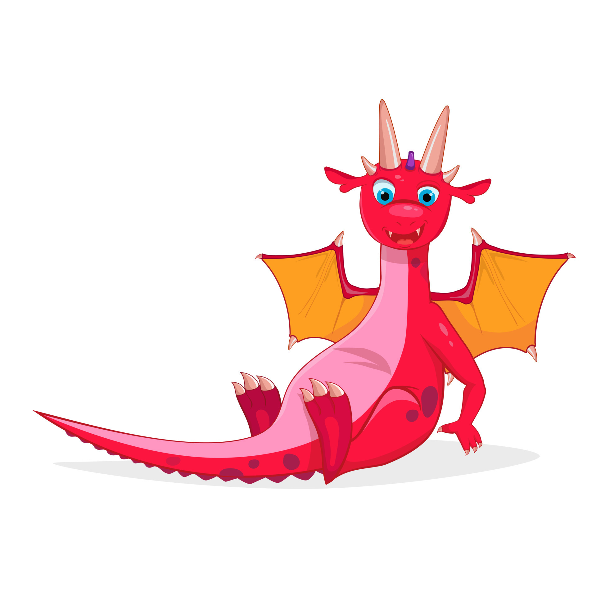 Funny cartoon little red sitting dragon. Vector illustration. Isolated on  white background. 7383016 Vector Art at Vecteezy