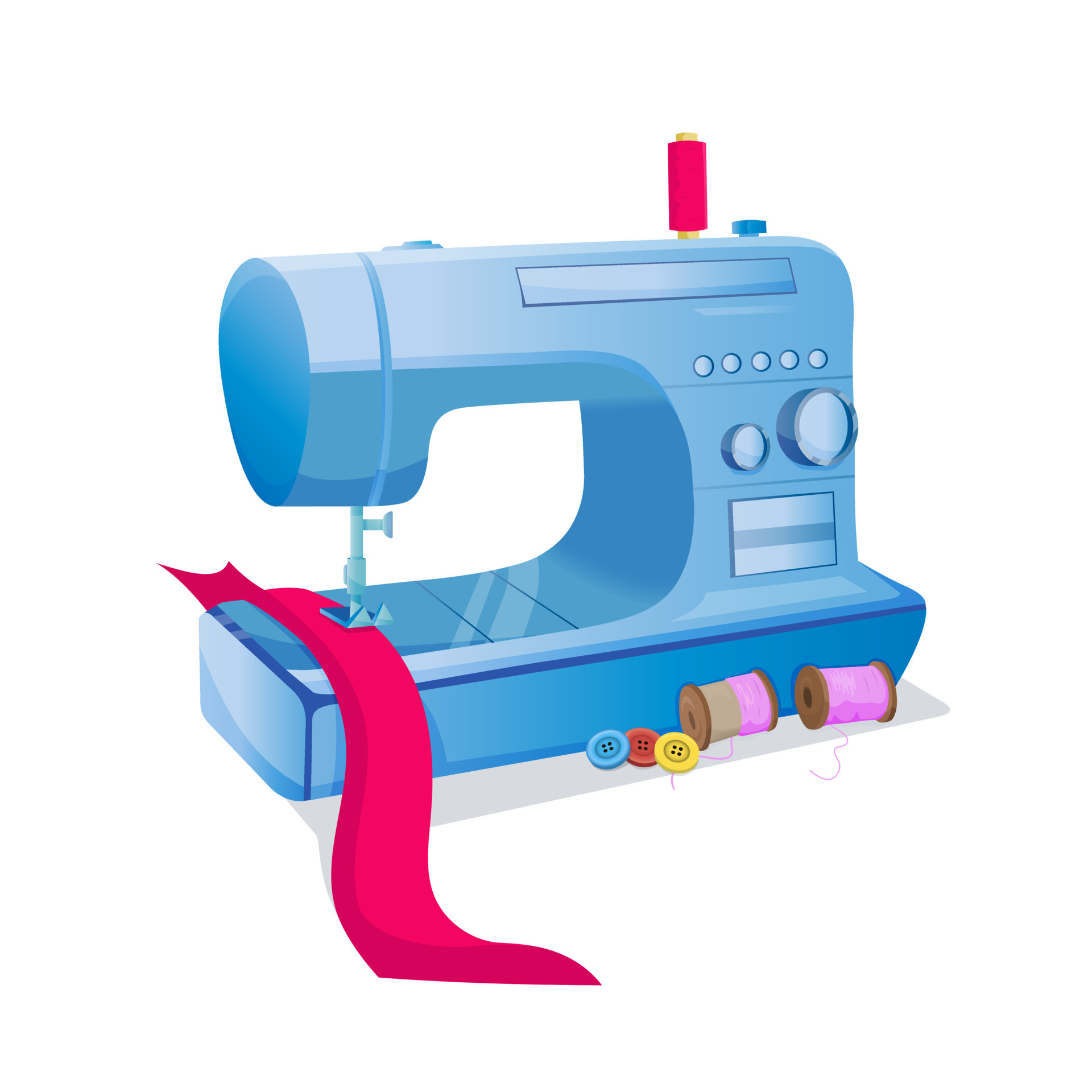 Vector illustration of sewing instruments modern electronic sewing machine,  a pincushion with needles, buttons, and threads. 7383017 Vector Art at  Vecteezy