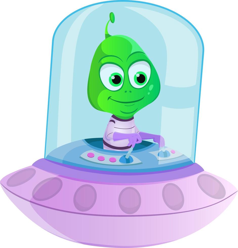 Cute Alien In Spaceship UFO Cartoon Vector Illustration