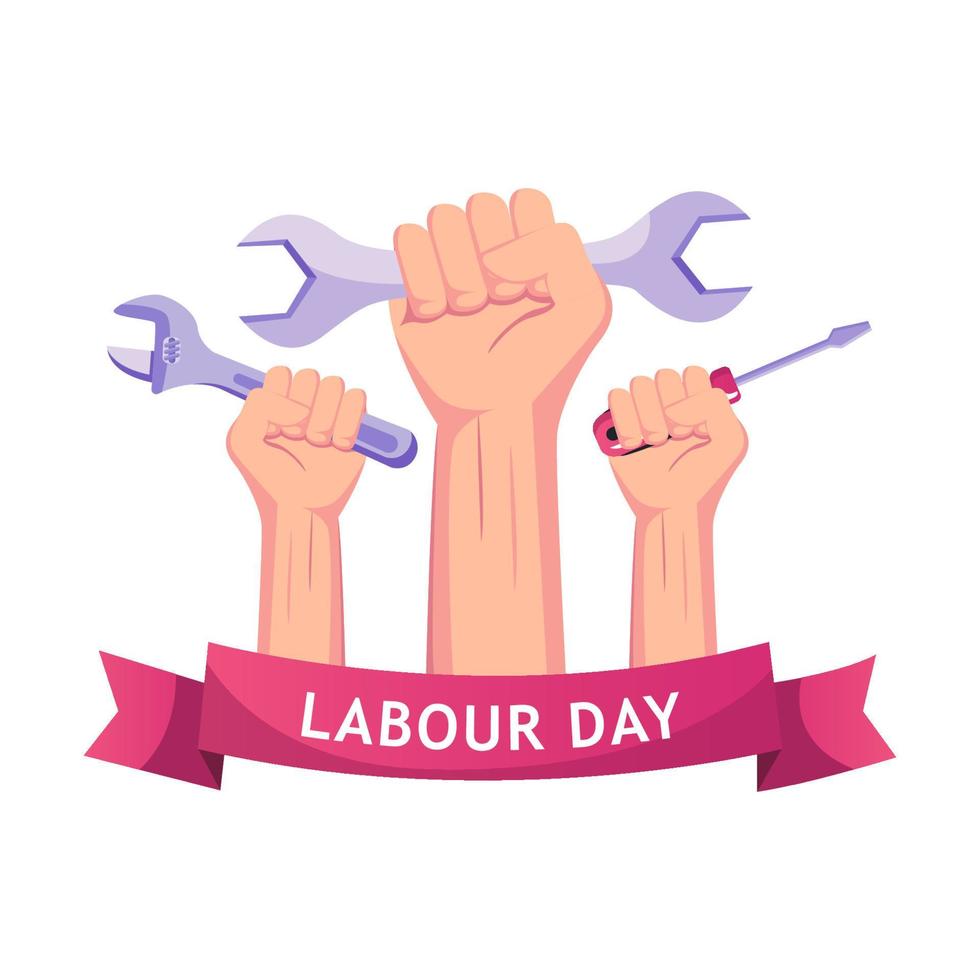 Happy labour day ilustration vector. The fist holding a wrench for the job. vector