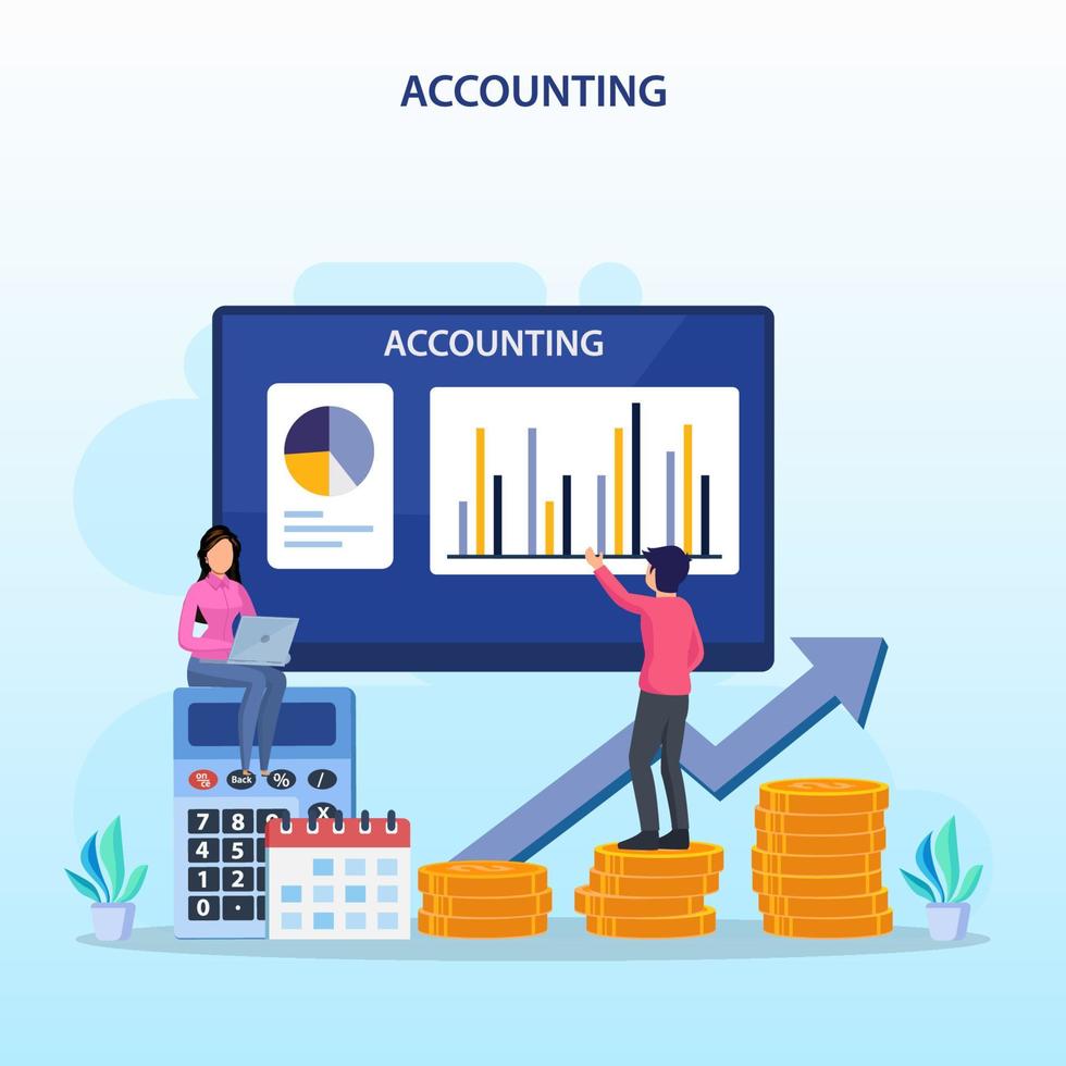 Accountant Flat vector illustration. Concept of the tax calculating and financial analysis.