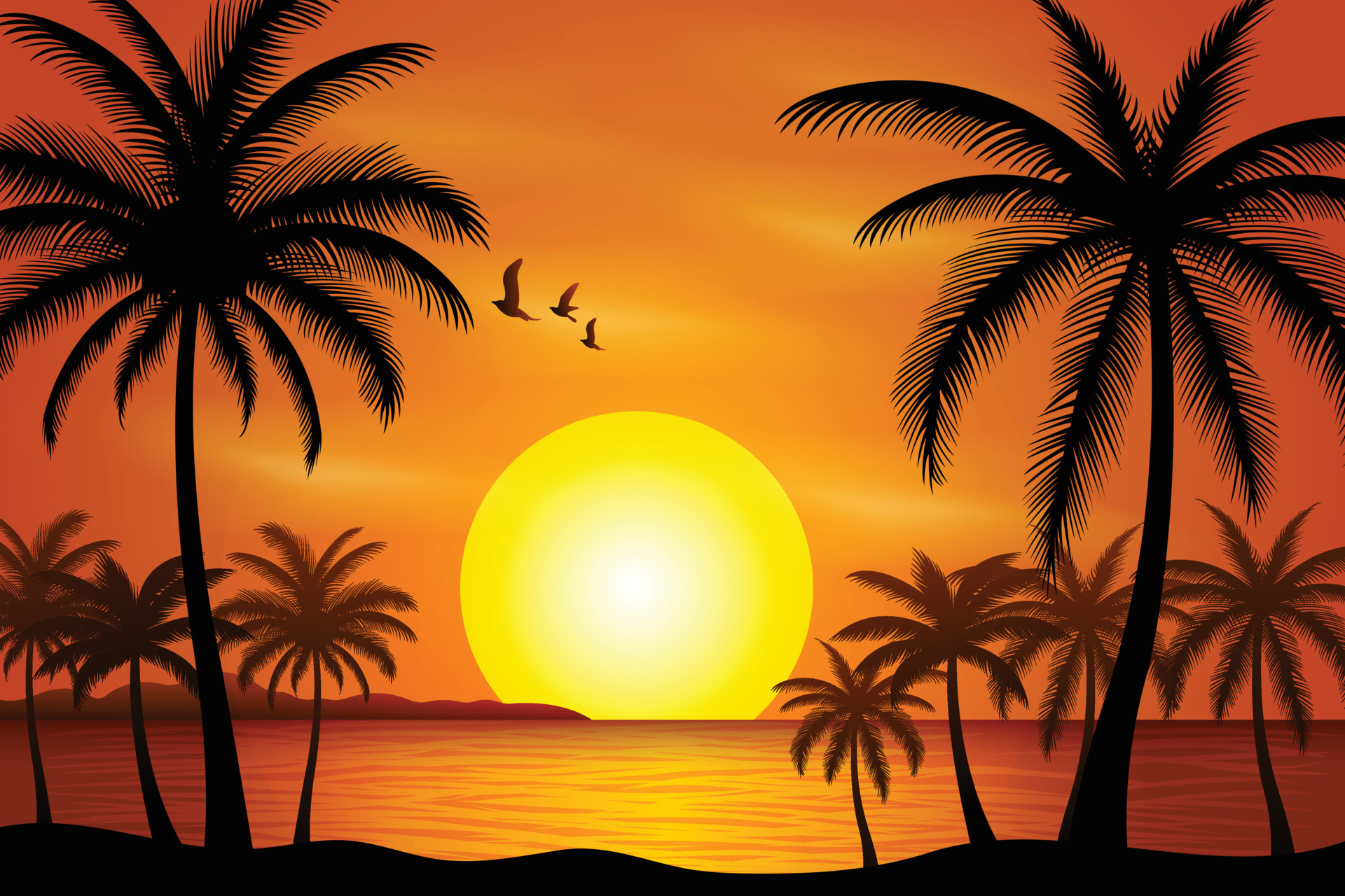 Colorful sunset on the tropical island. Beautiful ocean beach with