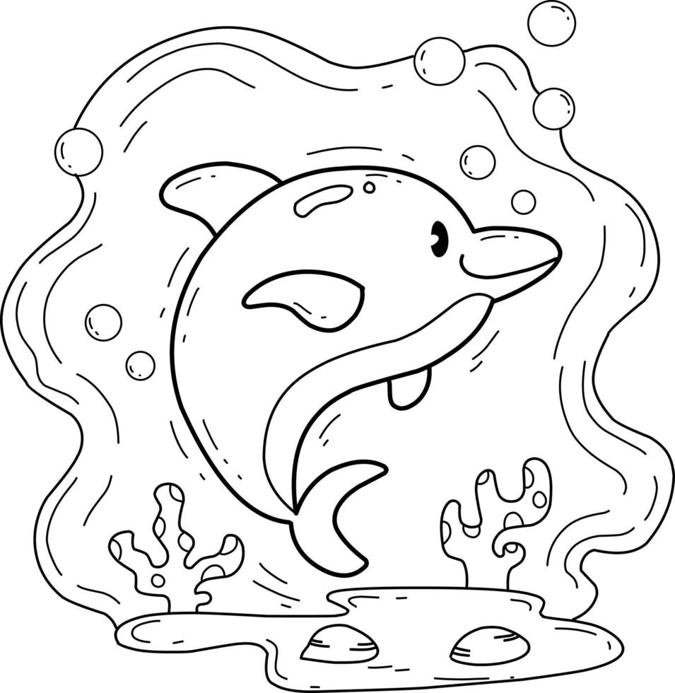 animals coloring book alphabet. Isolated on white background. Vector cartoon dolphin.