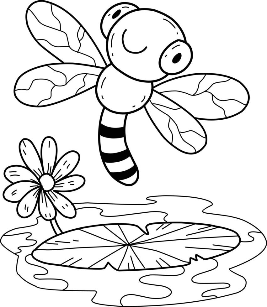 animals coloring book alphabet. Isolated on white background. Vector cartoon dragonfly.