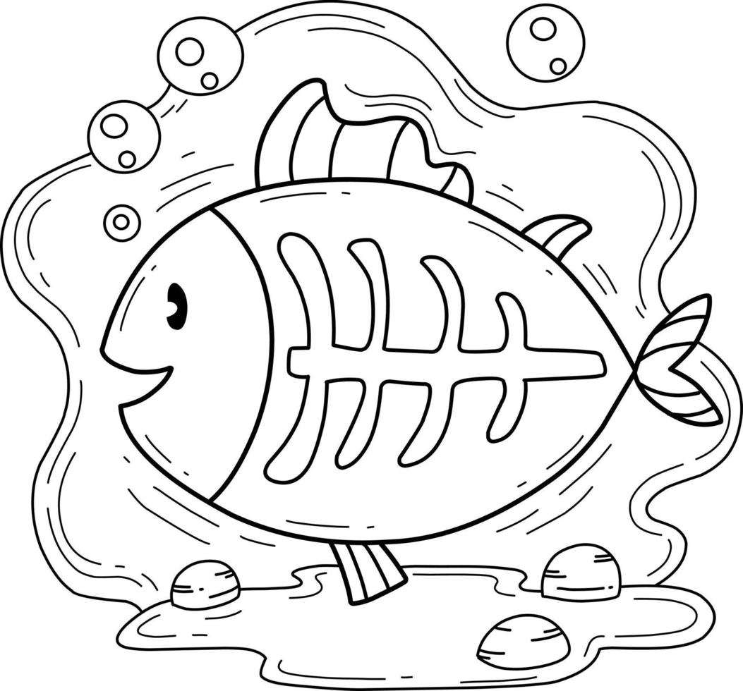 animals coloring book alphabet. Isolated on white background. Vector cartoon x ray fish.