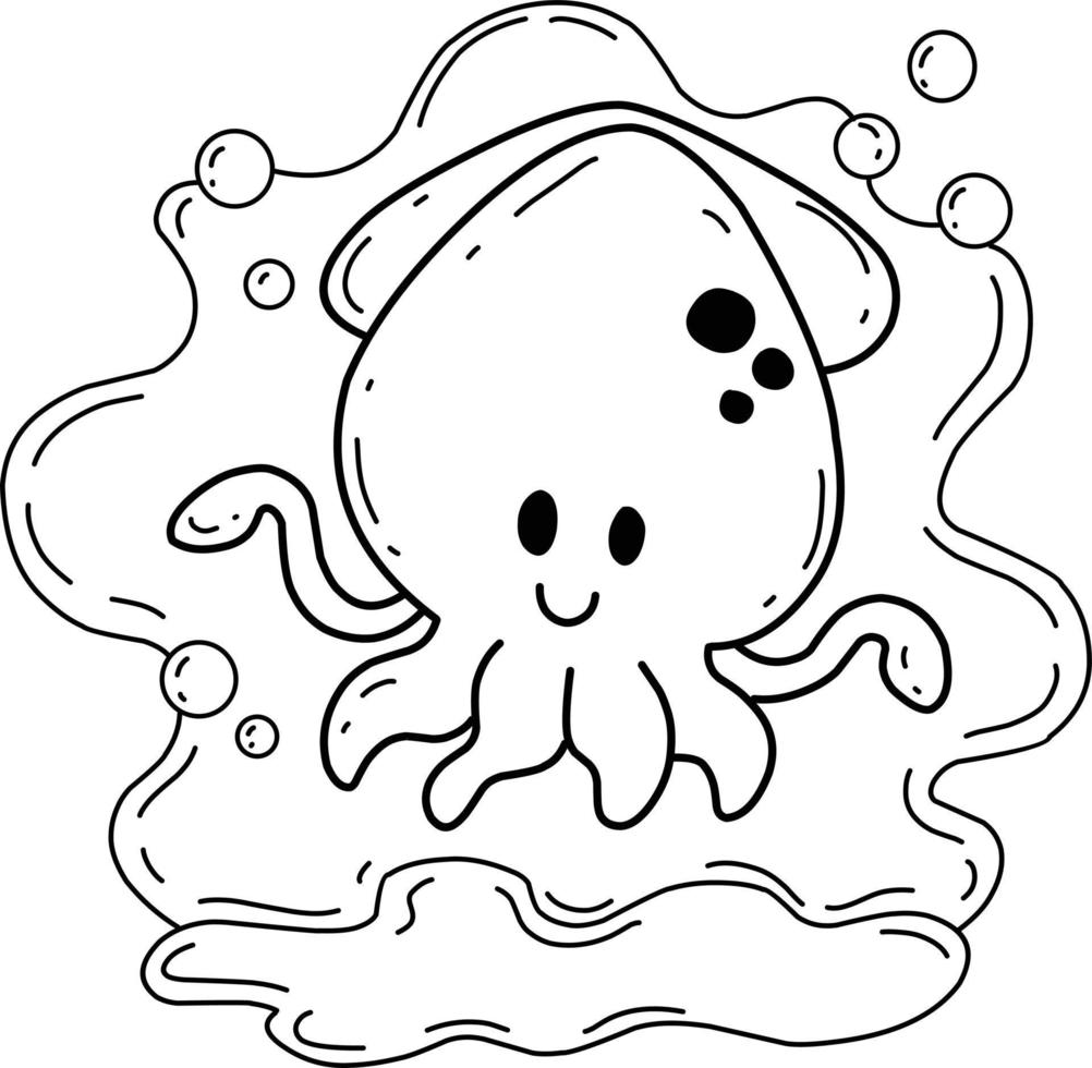 animals coloring book alphabet. Isolated on white background. Vector cartoon squid.