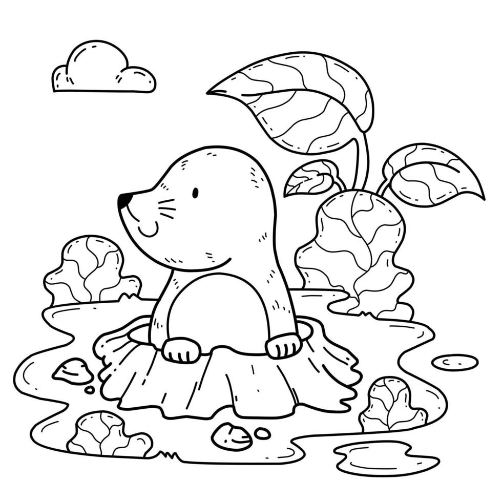animals coloring book alphabet. Isolated on white background. Vector cartoon mole.