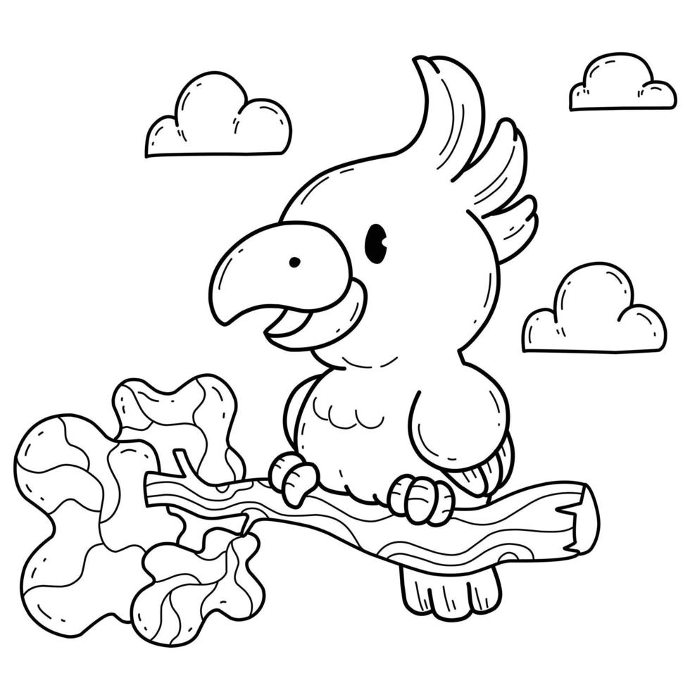 animals coloring book alphabet. Isolated on white background. Vector cartoon cockatoo.