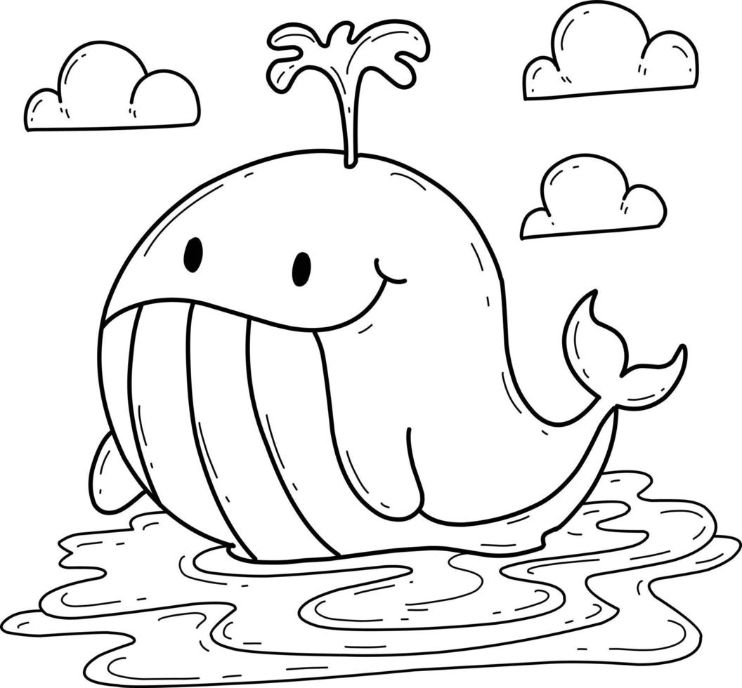 animals coloring book alphabet. Isolated on white background. Vector cartoon whale.