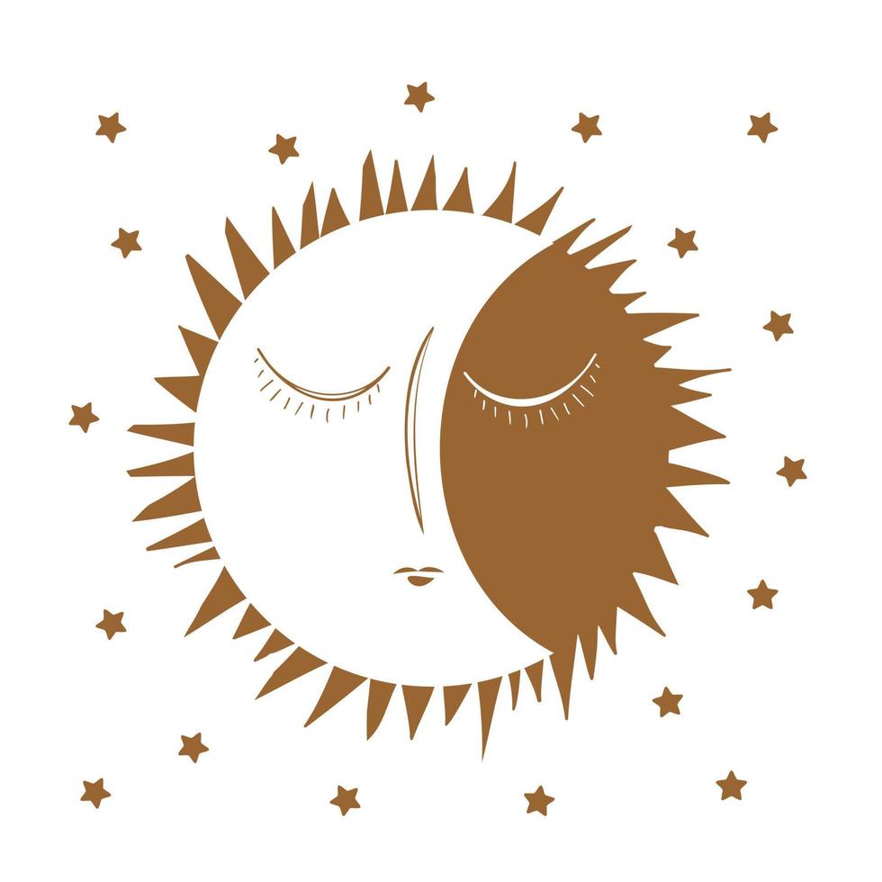 sun, moon and stars vector background. day and night.