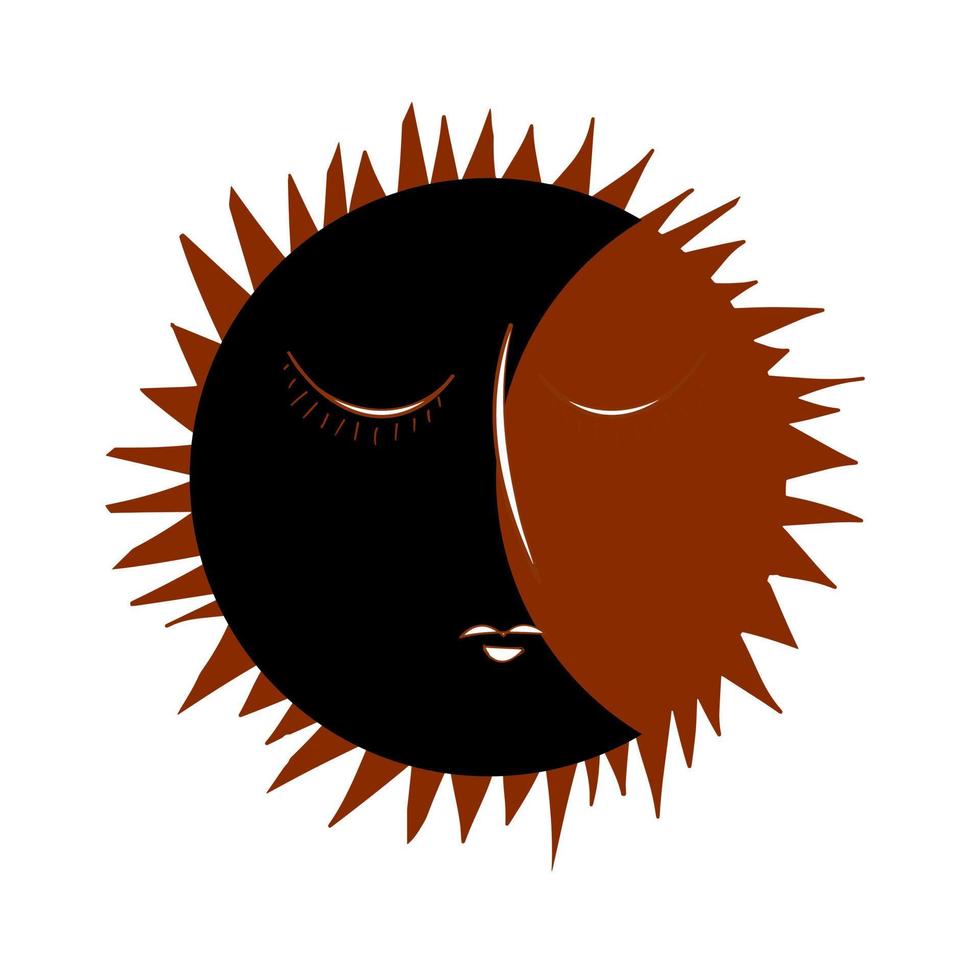 eclipse vintage dibujado a mano con rayos vector