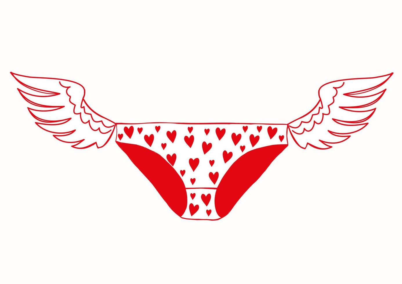 Women's panties in hearts with wings.Cute funny vector illustration.