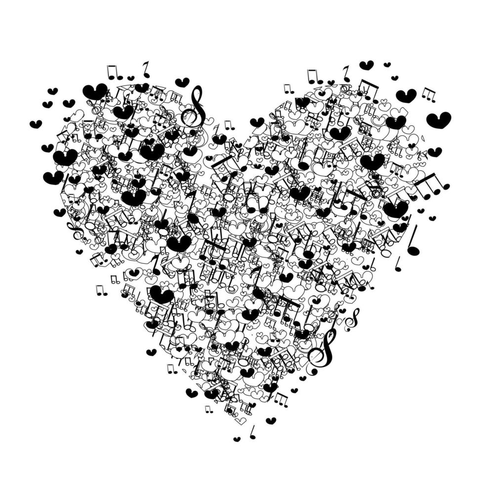 Heart from floating tunes isolated on white. vector