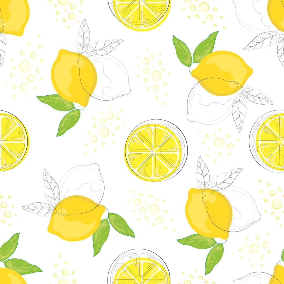 Seamless pattern with hand drawn lemons. Citrus fruits on a transparent background. Background for textiles, kitchen utensils and wrapping paper, background for site vector