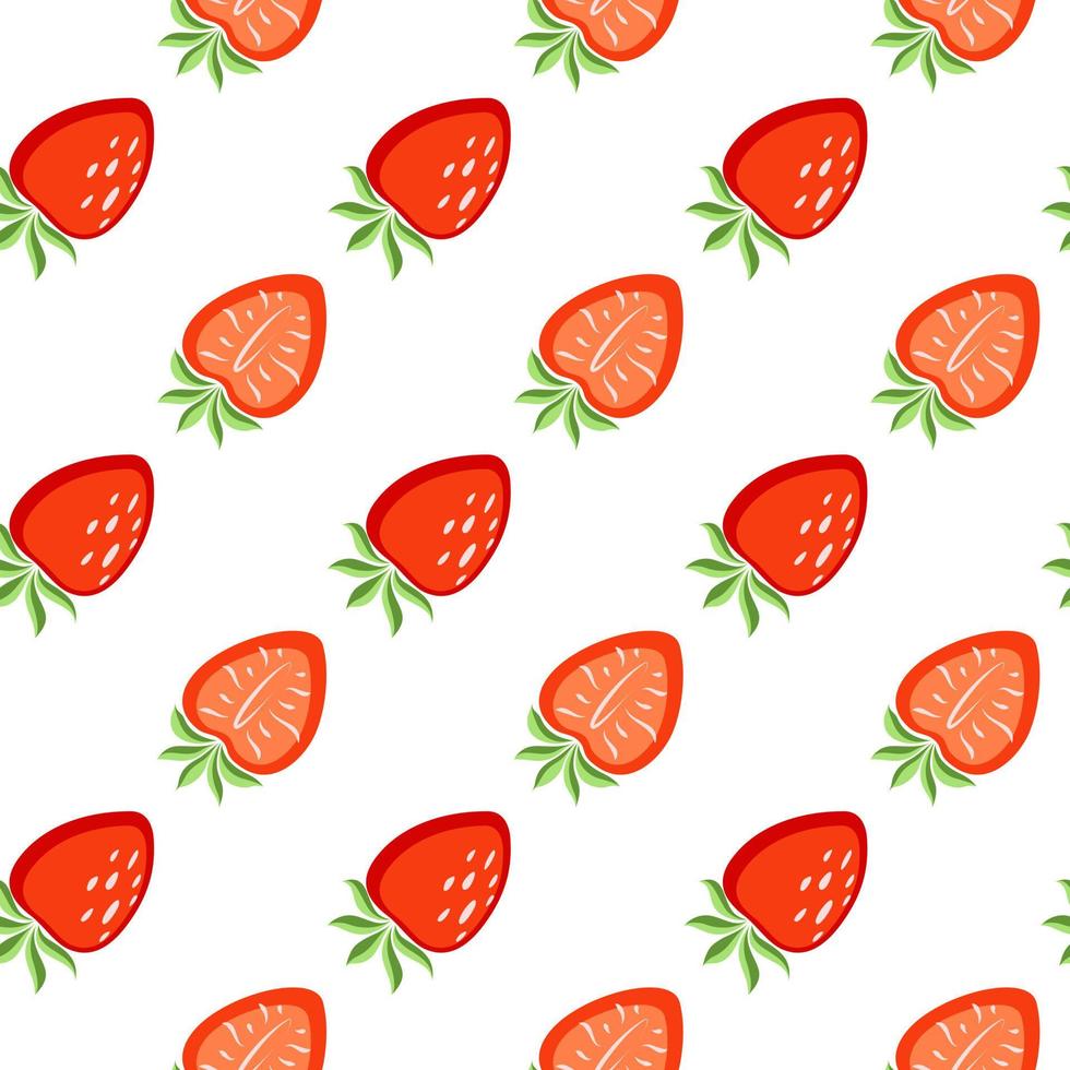 Vector seamless pattern, drawn strawberries on a white background. Juicy pattern for printing on paper, postcards, kitchen textiles