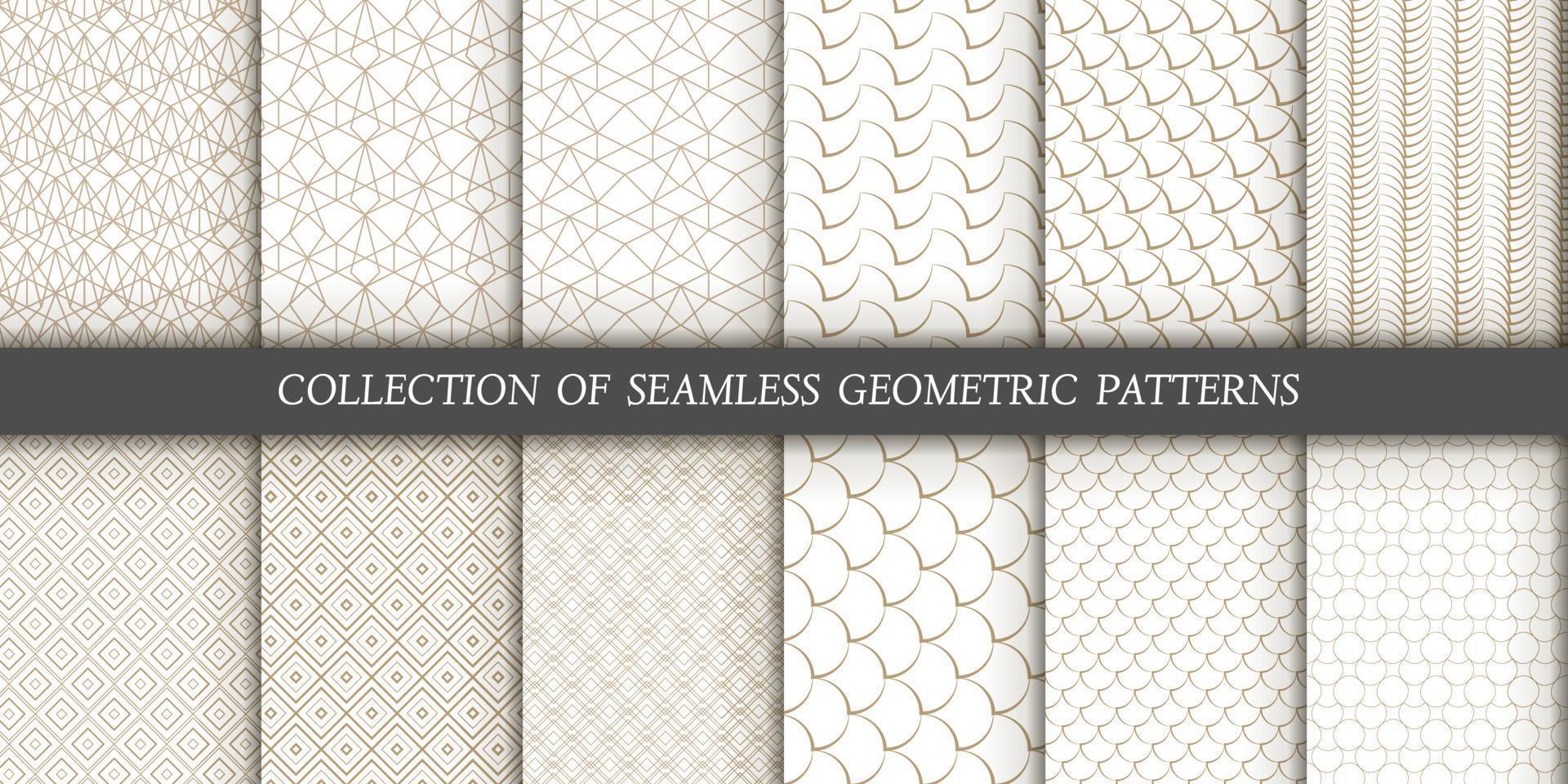 Set of 6 vector seamless patterns. Ornamental gold patterns on a white background