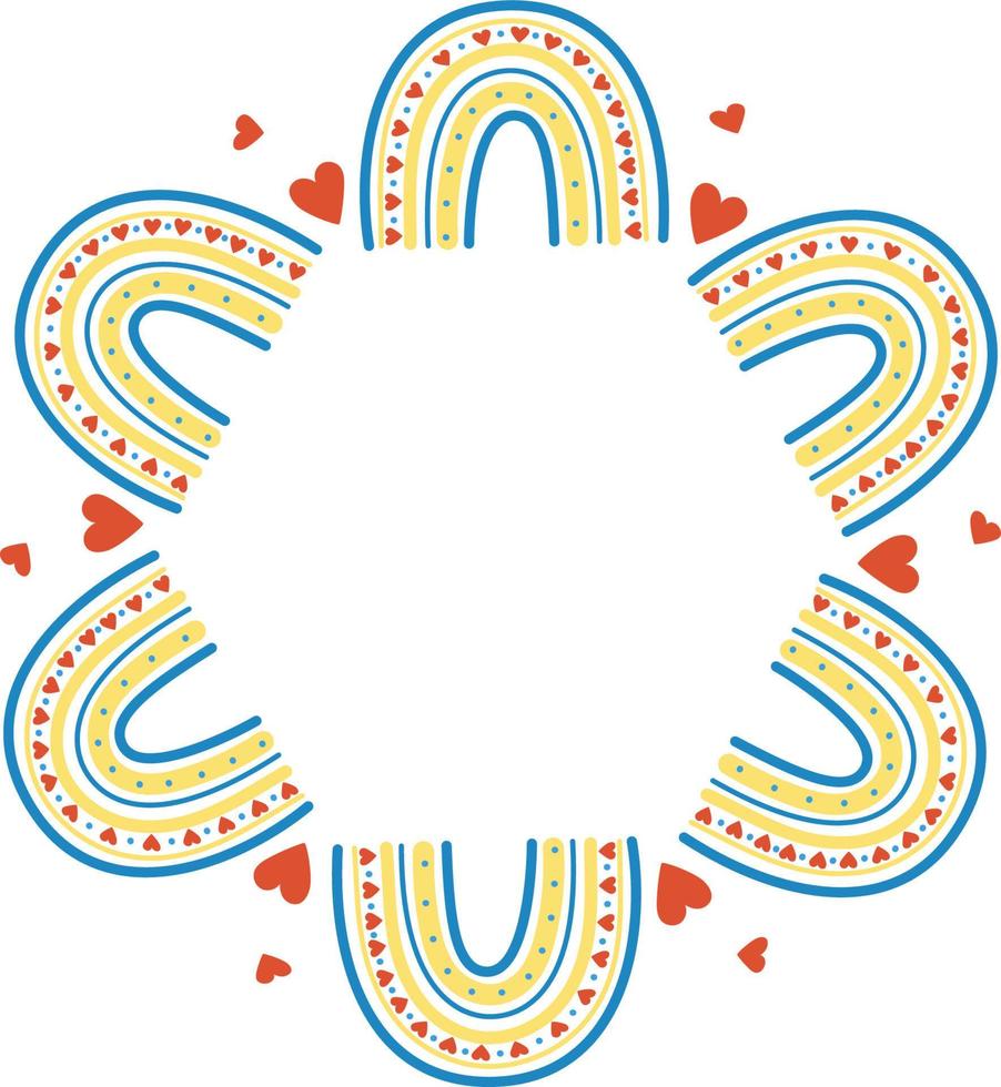 Frame decoration with rainbows. Vector illustration. Round frame for decor, design, print, napkins