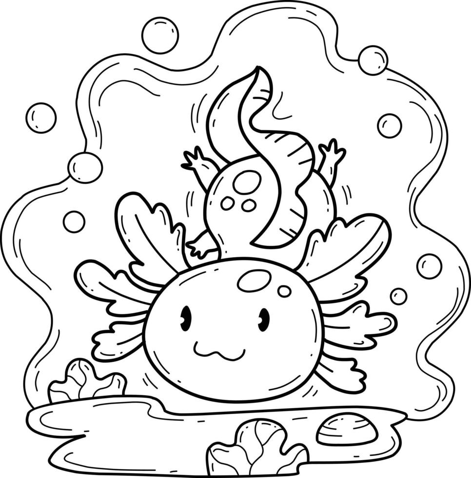 animals coloring book alphabet. Isolated on white background. Vector cartoon axolotl.