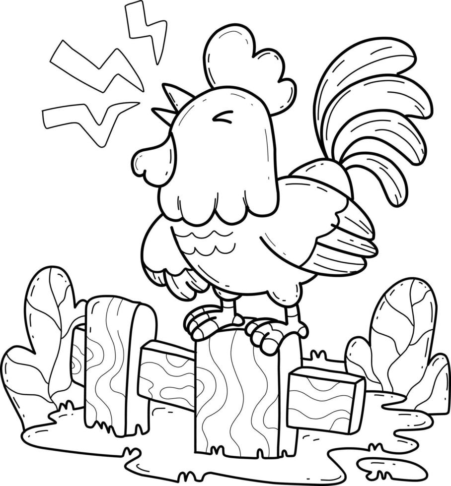 animals coloring book alphabet. Isolated on white background. Vector cartoon rooster.
