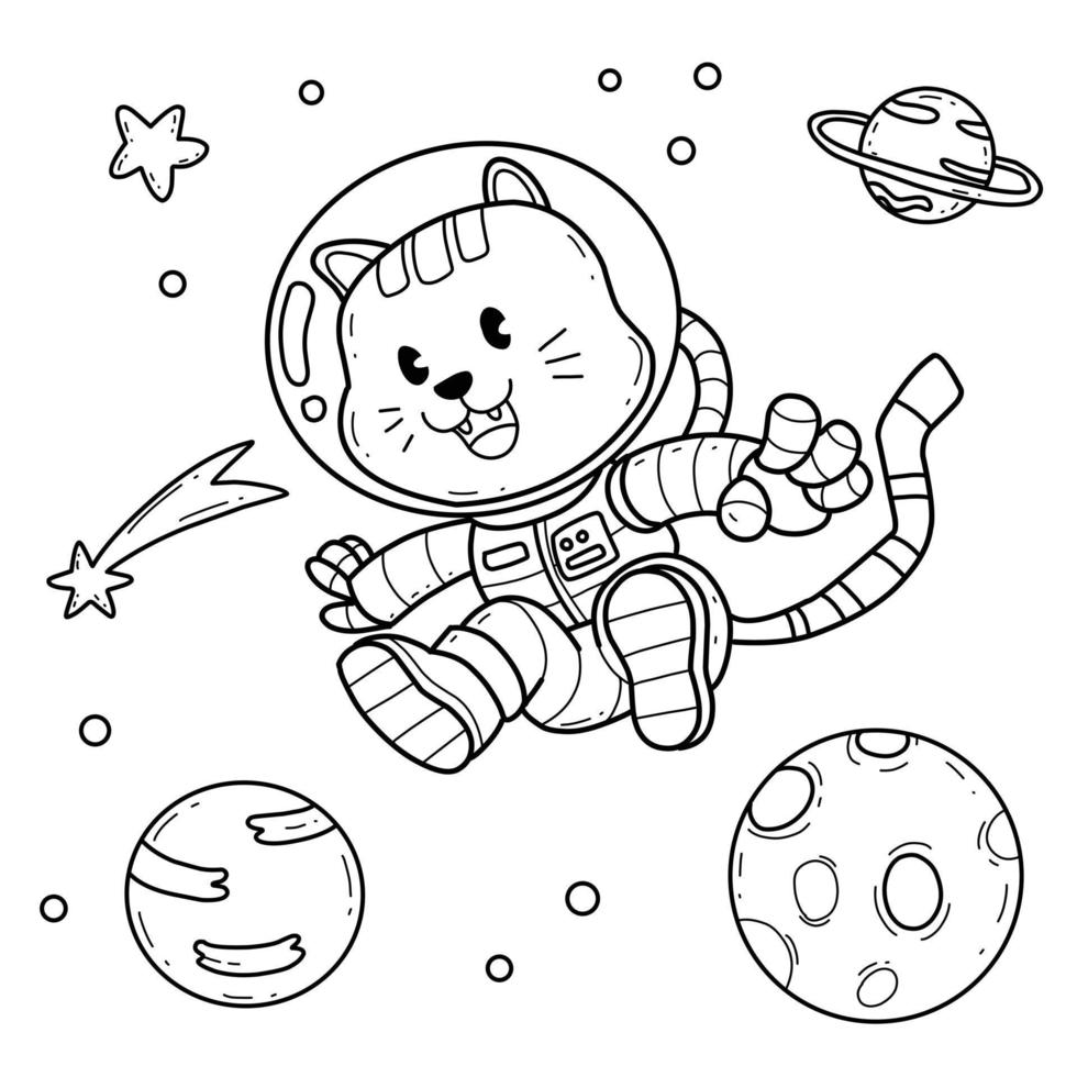 animals coloring book alphabet. Isolated on white background. Vector cartoon cat astronaut.