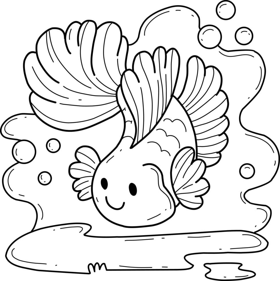 animals coloring book alphabet. Isolated on white background. Vector cartoon betta fish.