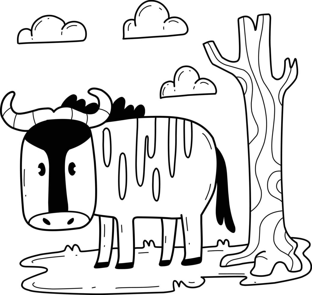 animals coloring book alphabet. Isolated on white background. Vector cartoon Wildebeest.