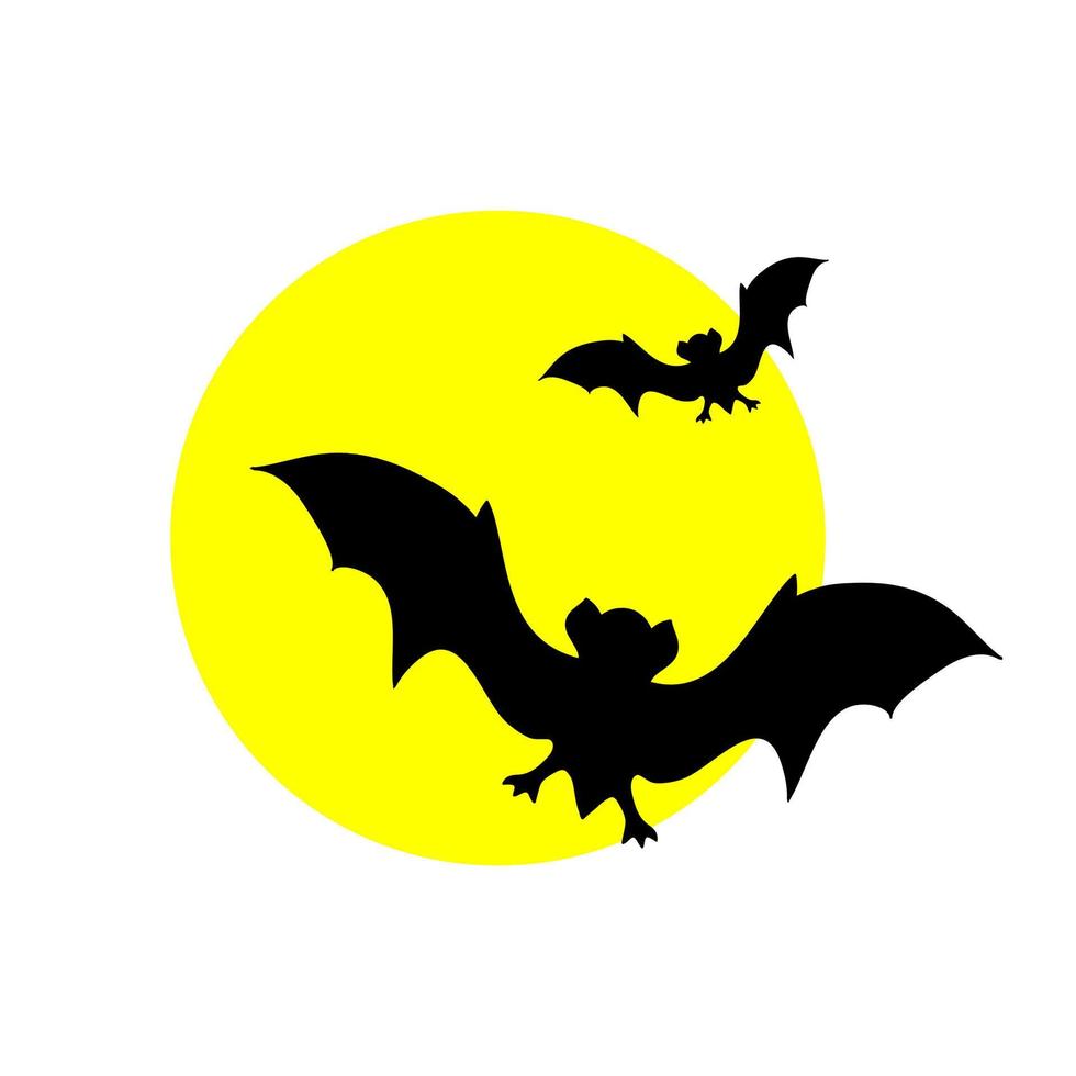 Vector silhouettes of bats on the background of the moon