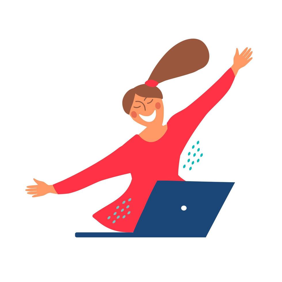 A little smiling girl virtually hugs someone in an online chat vector