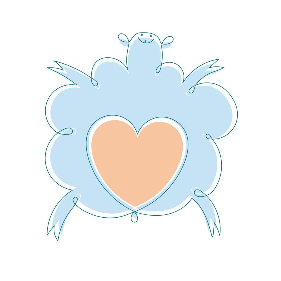 A lamb with a heart . Cute painted lamb in pastel colors with a heart on its belly. vector