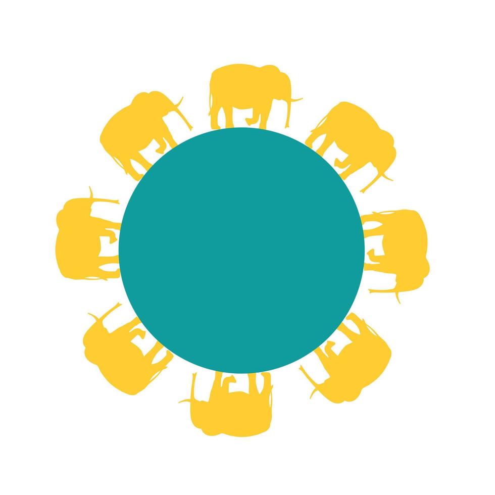 Walking Elephants in the form of a frame around a circle vector