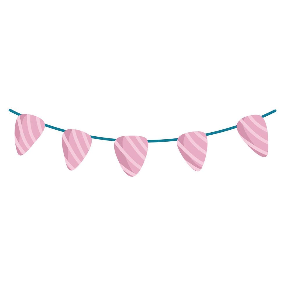 empavesado de fiesta a rayas simple y dulce. banderas planas para fondo de cumpleaños. decoración de guirnaldas de colores en la pancarta de celebración. adorno colgando de una cuerda. banderas de carnaval aisladas. ilustración vectorial vector