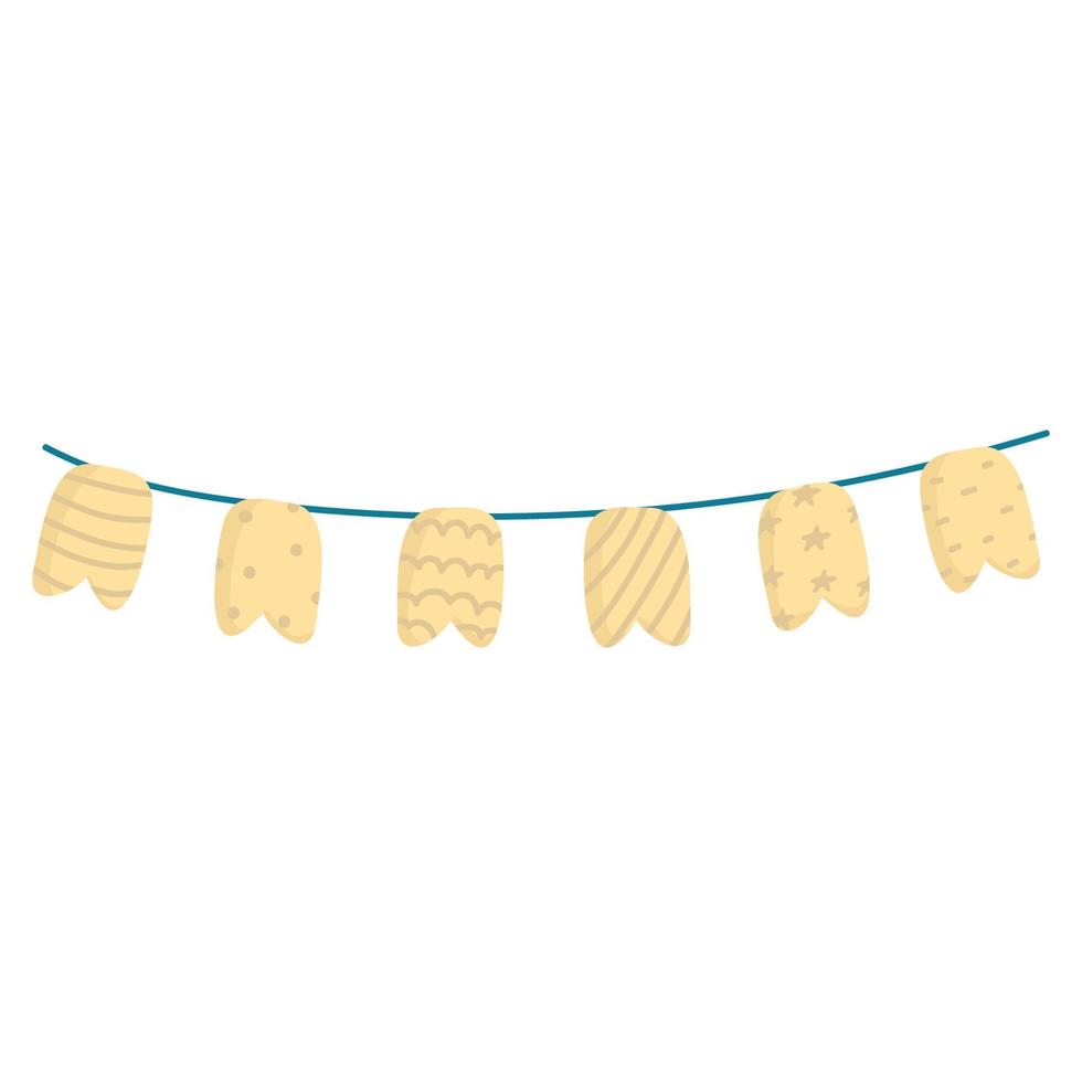 funny Party bunting. Flat flags for birthday background. Colored garland decoration on celebration banner. ornament hanging on rope. Carnival flags isolated. vector illustration