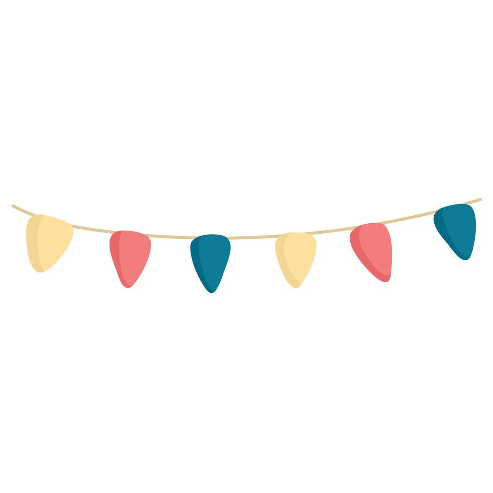 sweet simple triangular Party bunting. Flat flags for birthday background. Colored garland decoration on celebration banner. ornament hanging on rope. Carnival flags isolated. vector illustration