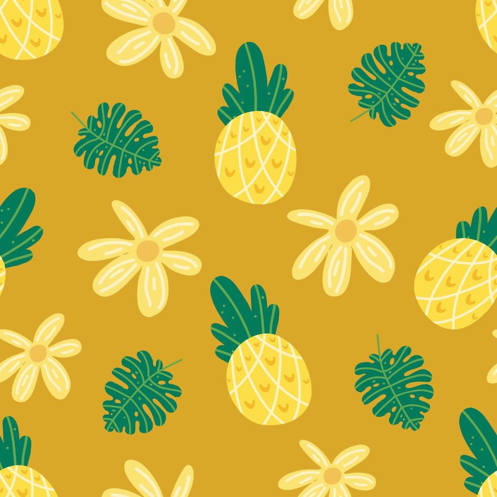 patrón de vector transparente de flores de piña. repitiendo vacaciones, trópicos, fondo exótico con frutas de verano. uso para embalaje de papel de regalo de tela