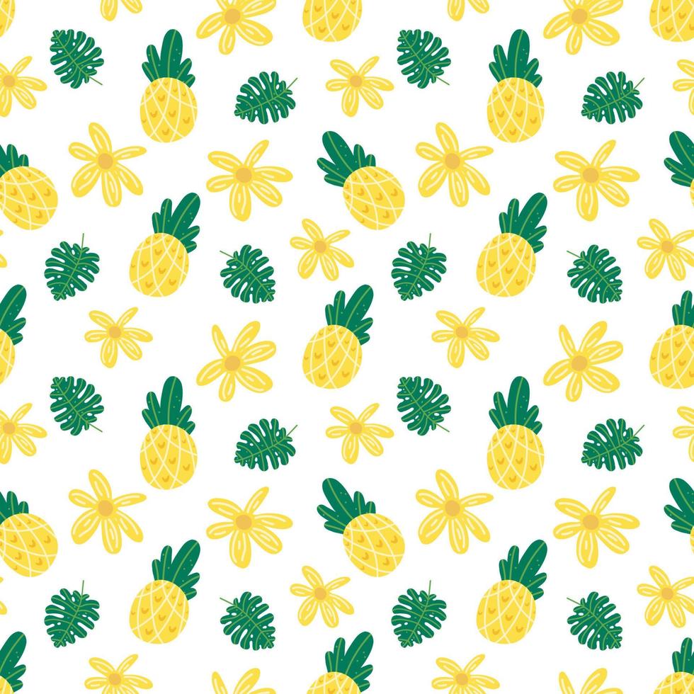 patrón de vector transparente de flores de piña. repitiendo vacaciones, trópicos, fondo exótico con frutas de verano. Uso para embalaje de papel de regalo de tela. camiseta hawaiana