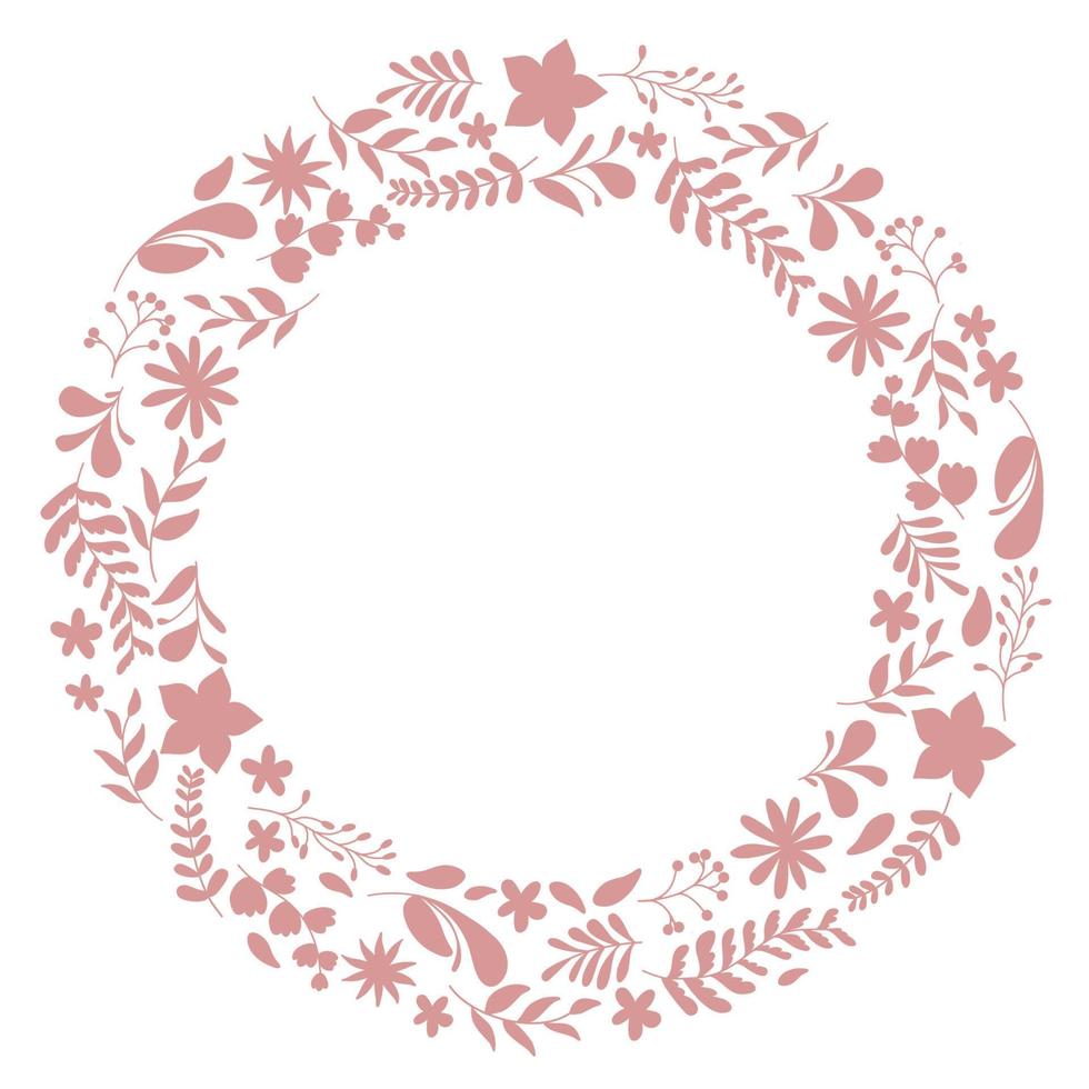 Floral Wreath branch. Floral round frame of twigs, leaves and flowers. for the Valentine's day, wedding decor, wedding invitation, branding, boutique logo label. round frame of flowers black vector