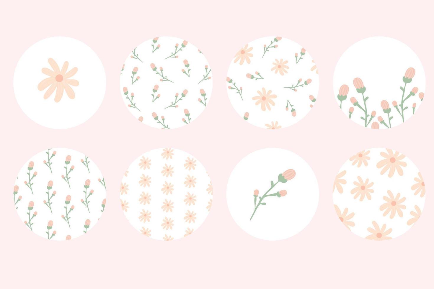 Highlight cover set, floral botanical icons for social media. Vector illustration. flower design. Set story Highlights Covers Icons. cute gentle highlight template