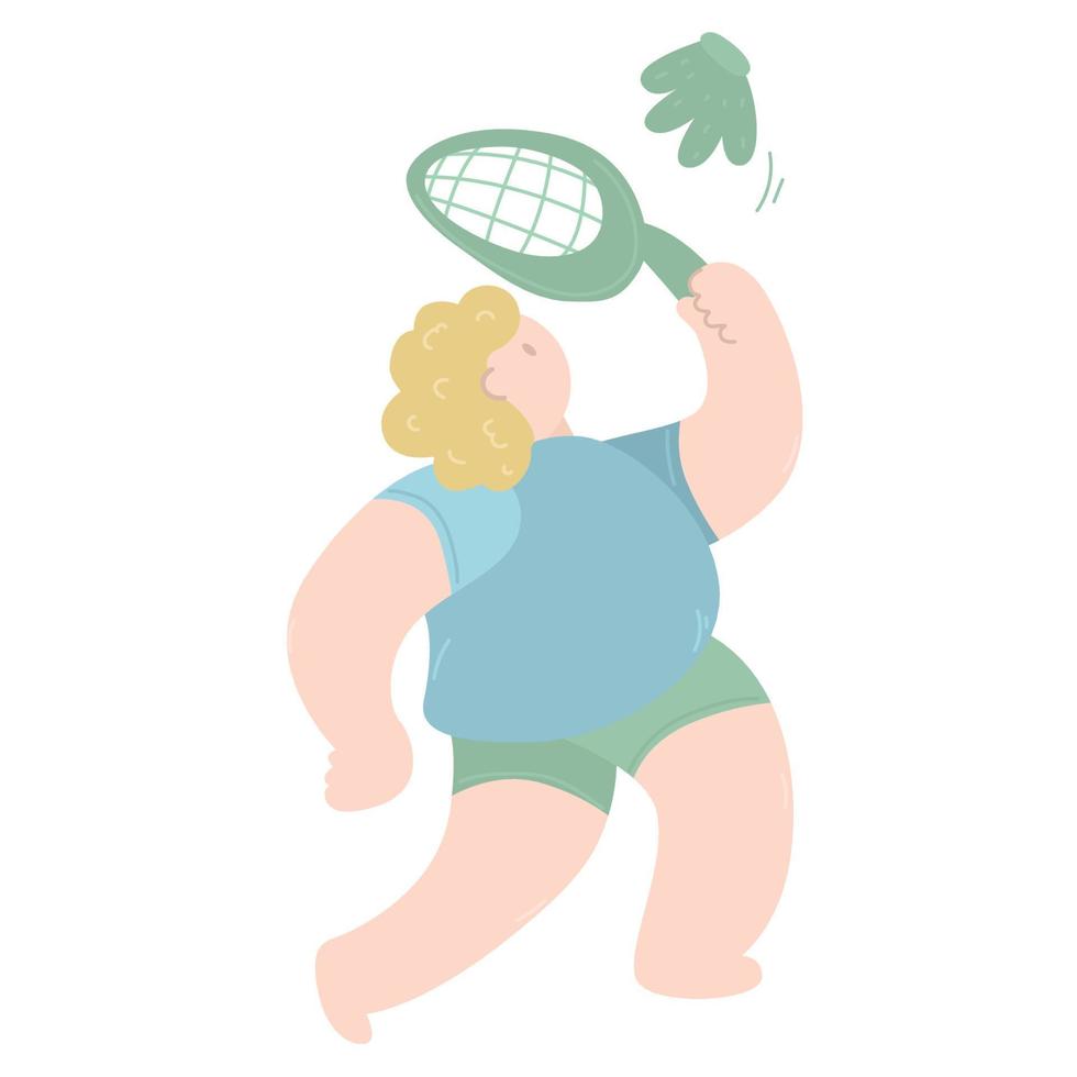 Man with tennis racket flat. young man playing tennis. A flat character. Training, playing tennis, tennis player holding a racket. vector