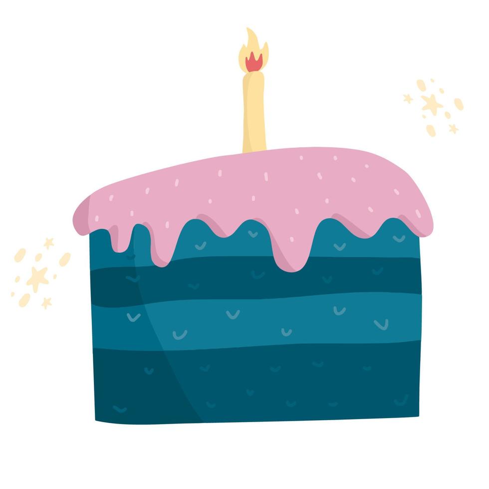 Flat design birthday cake with candle and decoration. Birthday sweet cake vector illustration