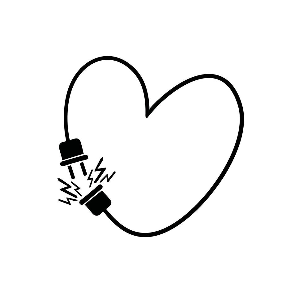 Heart for Valentine's day. Plug and socket with wire heart original vector illustration.