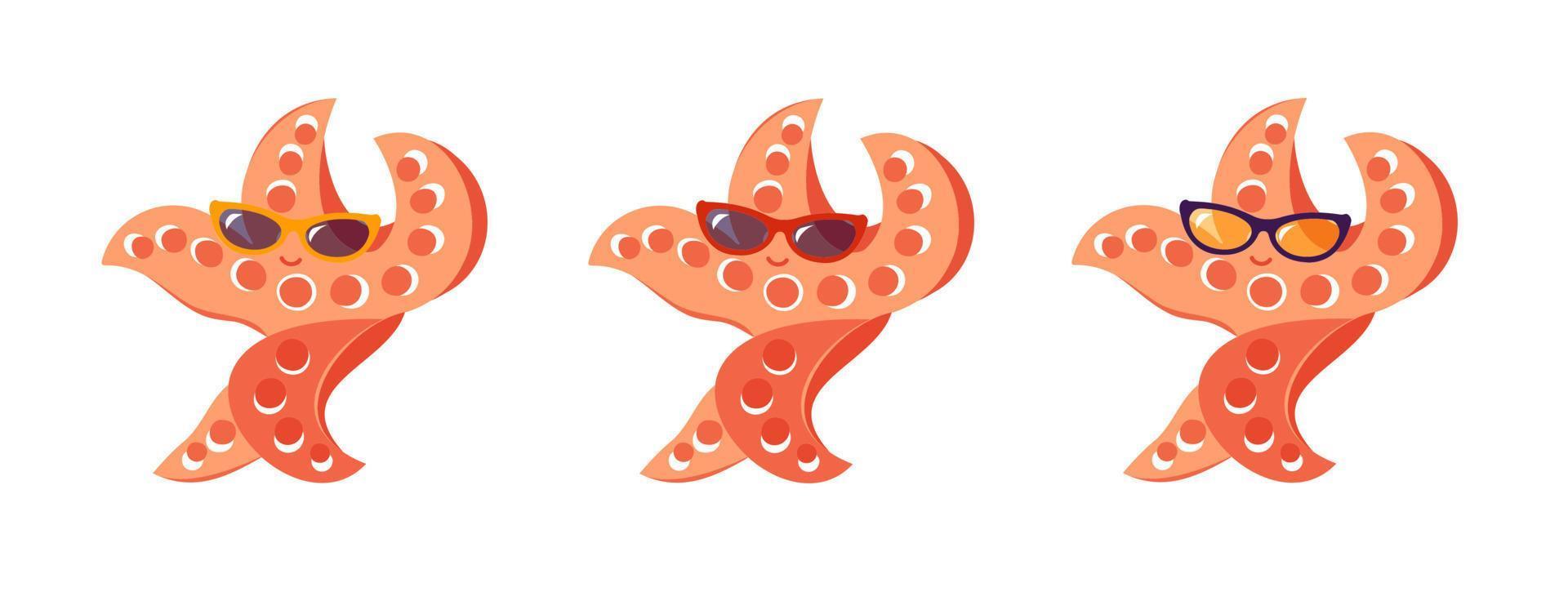 Starfish dancing disco. A set of starfish dancing in sunglasses vector