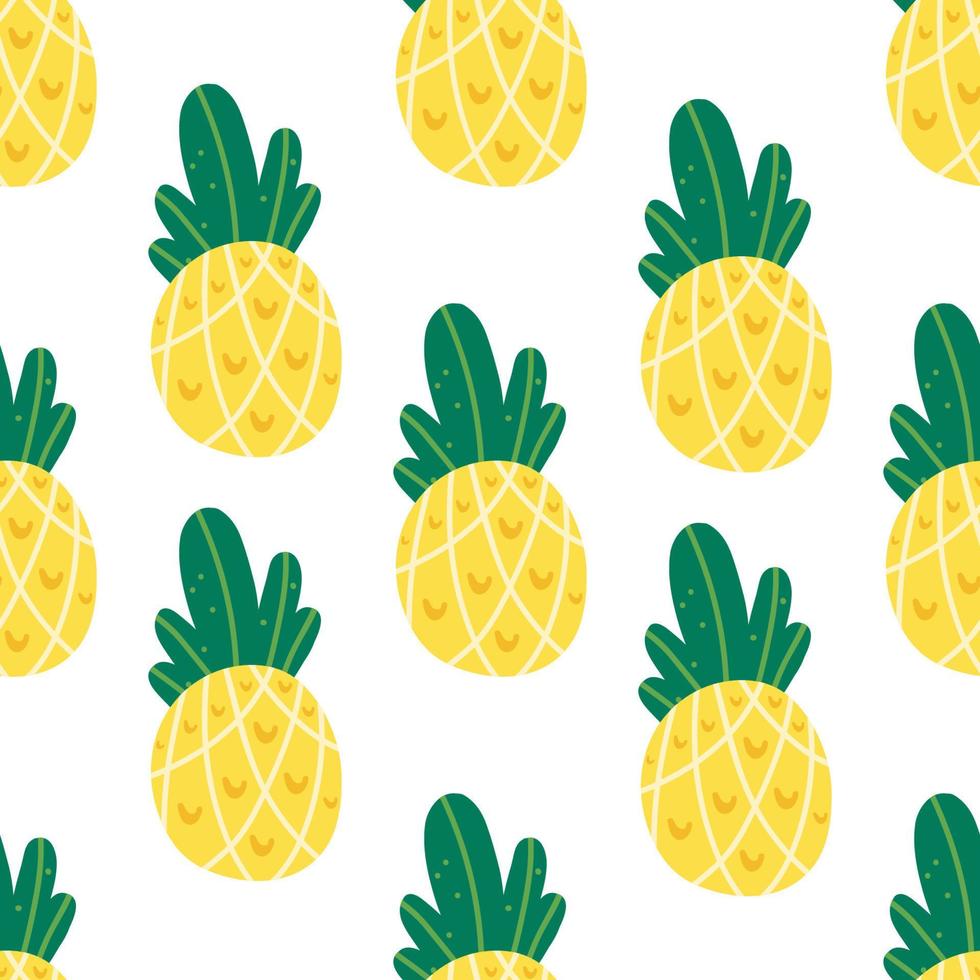 Pineapples summer seamless pattern. Vector illustration for textiles and wallpapers. On a white background. Doodle style exotic tropical fruits